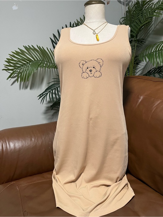 SHEIN Dresses & Skirts - SHEIN Beige Ribbed Teddy Bear Sleep Tank Dress